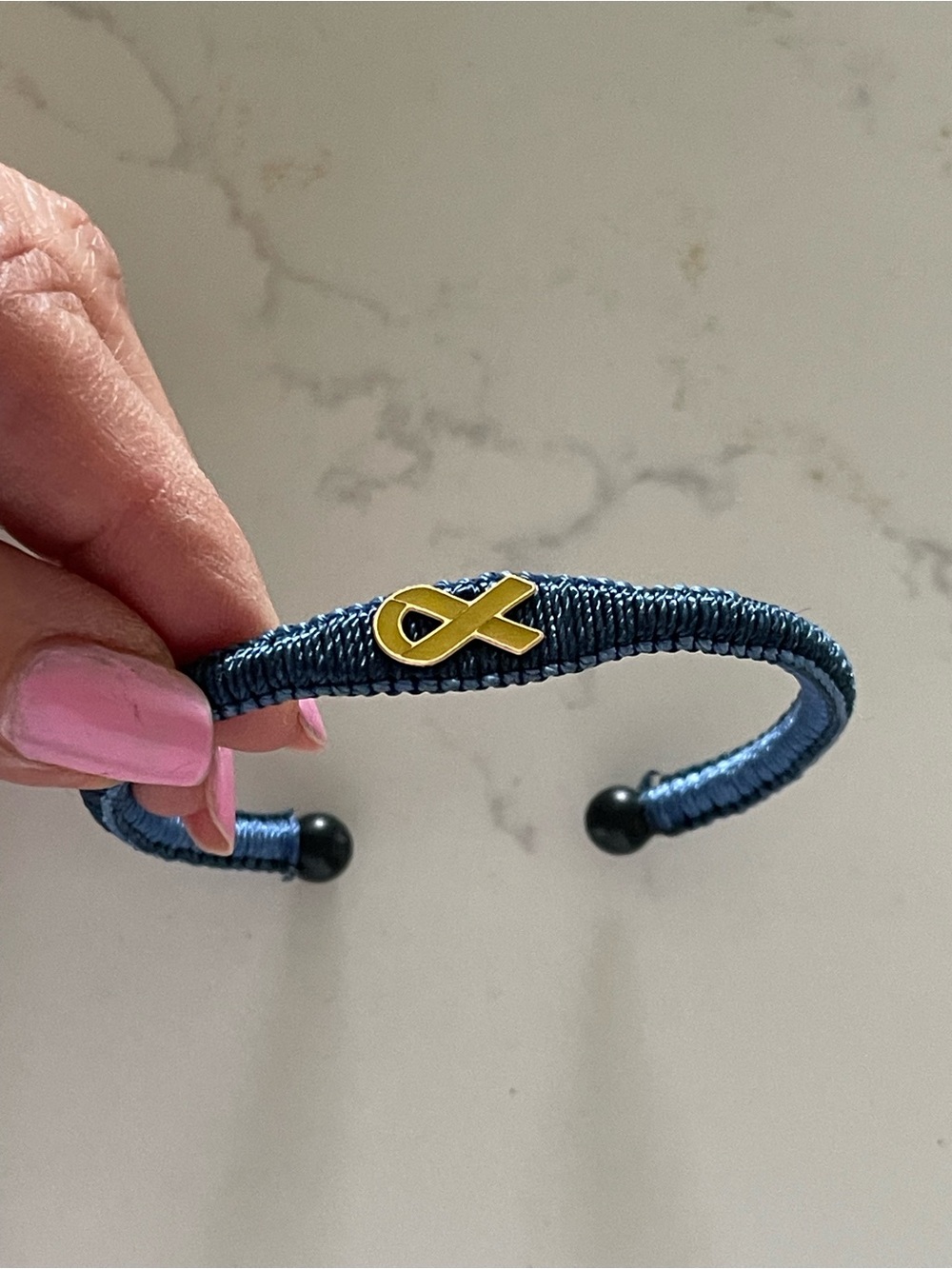 Air & Anchor, Navy Blue Woven Bracelet with Yellow Ribbon Accent-Awareness